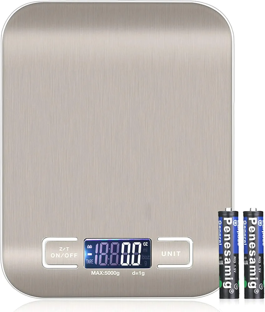 white Digital Food Kitchen Scale, Weight Grams and Oz, LED Backlit Display (AAA Battery), Stainless Steel…, 0.1g-5kg