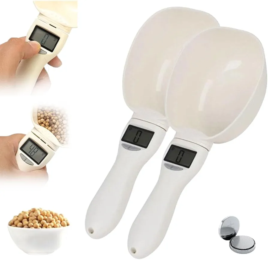 Digital Measuring Spoon, Electronic Measuring Spoon with LCD Screen, 800g / 0.1g High Precision Food Measuring Scoop Scale with Measuring Spoons for Food, Coffee,Spices, Dog Cat Food(2PCS)