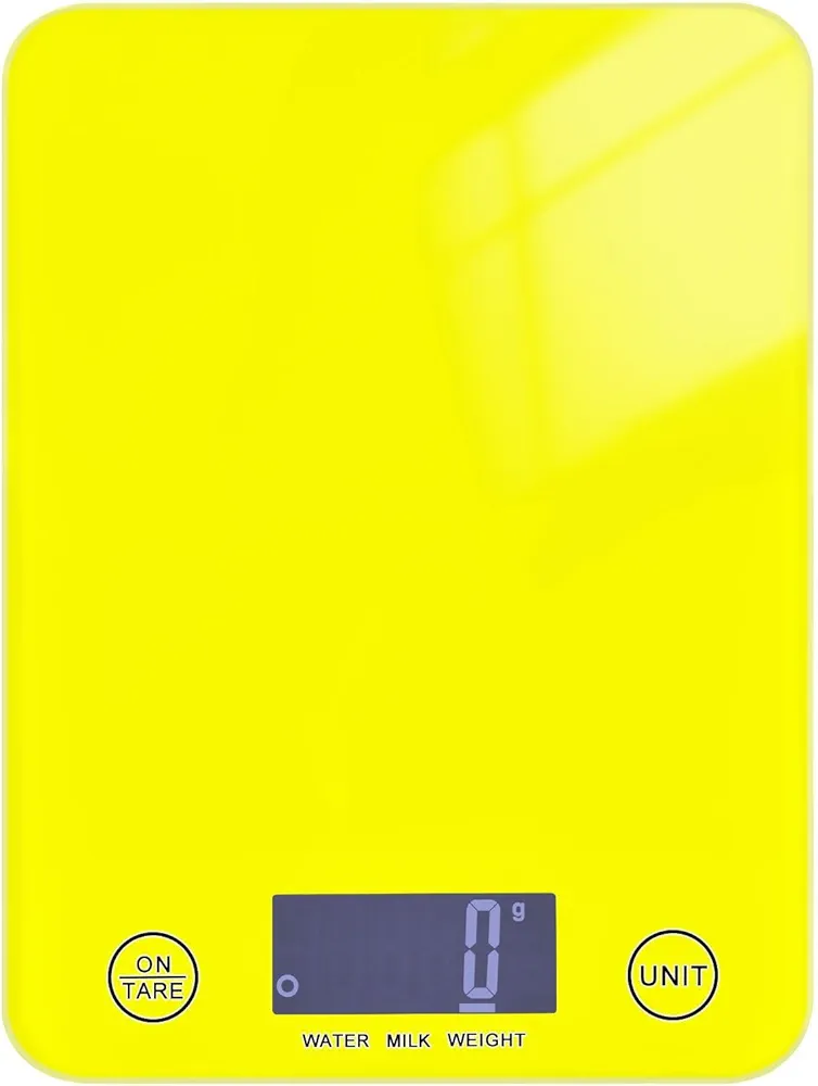 Yellow Food Scale 11lb Digital Small Kitchen Scale Waterproof Tempered Glass Use for Meal Prep - Four Units of Measurement