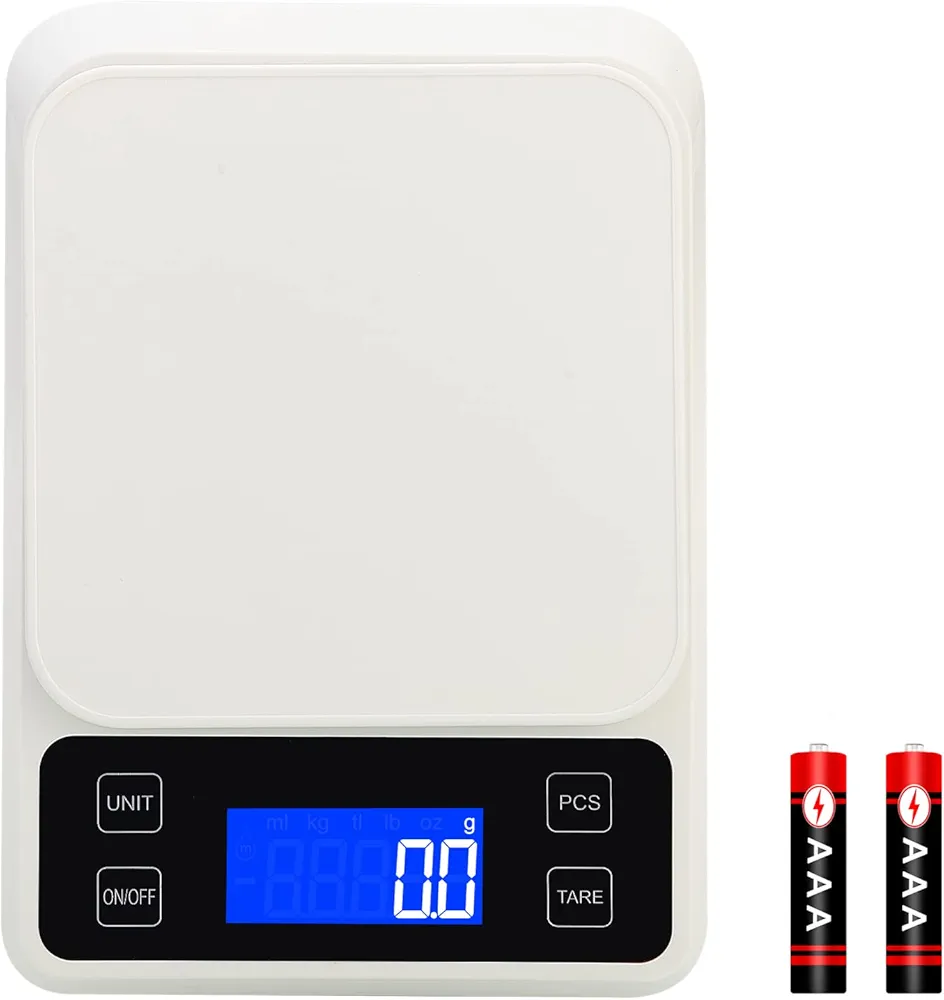 Food Gram Scale, Kitchen Scale, Digital Gram Scale, Ounce Scale, 3000g x 0.1g Accuracy for Home Kitchen, Coffee, Herbs, Jewelry, Seven Units of Measurement, Tare Function (Built-in Battery). (White)
