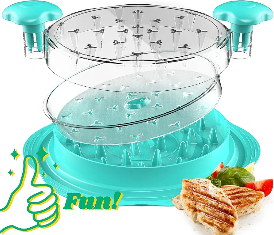Chicken Shredder with Separate Plate, Large Meat Shredder Tool Twist with Transparent Lid&Brush, Visible Manual Chicken Breast Shredder, Dishwasher Safe, Ergonomic Handle, Easy to Clean(Mint Green)