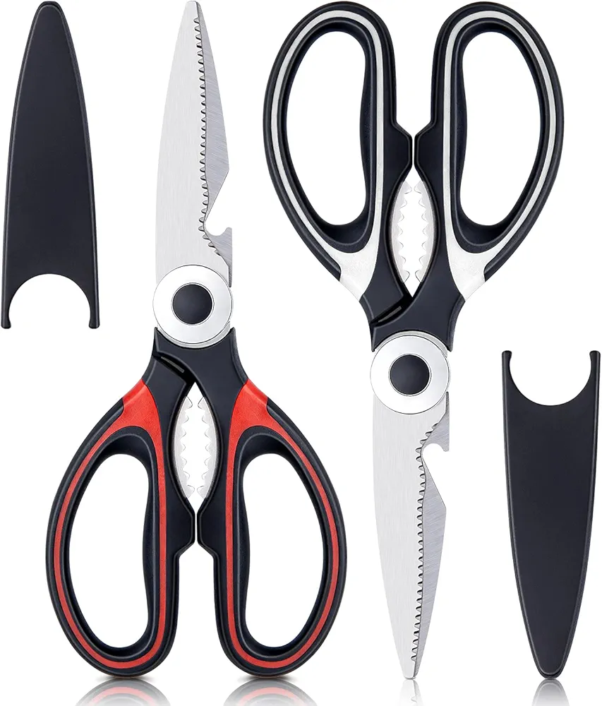 BEATURE Heavy Duty Kitchen Shears, Stainless Steel Kitchen Scissors, Ultra Sharp Multi-functional Cooking Scissors for Chicken, Fish, Meat, Vegetables and Walnuts, Premium and Practical Tools, 2 Packs