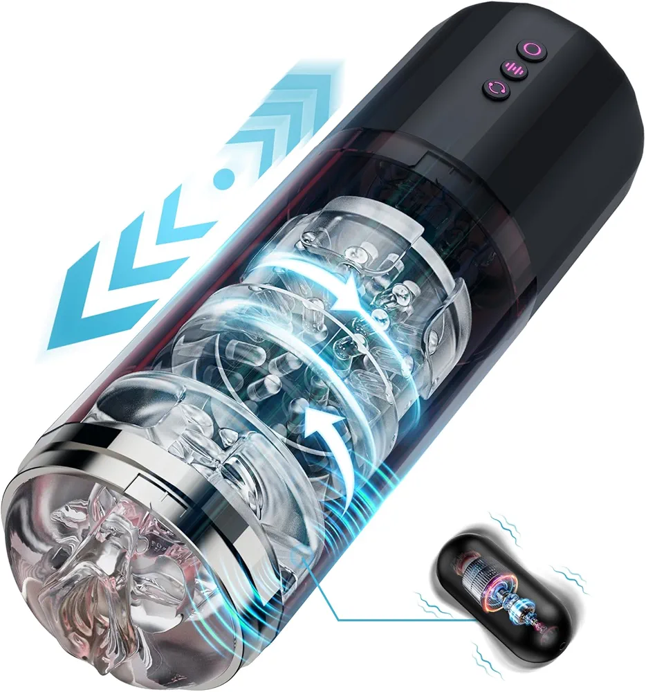 Automatic Male Masturbator Sex Toys for Men-Male Sex Toys Masturbator Cup with 10 Vibration & 5 Thrusting Rotating Modes, Pocket Pussy Electric Male Stroker Toy Adult Male Sex Toys (Black+Red)