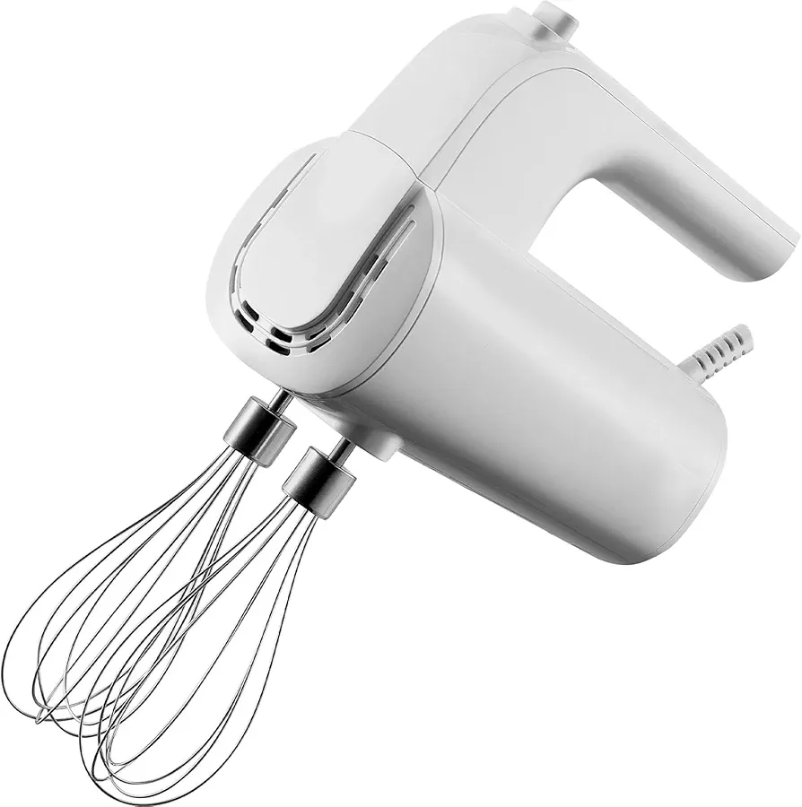 Portable 5 Speed Mixing Electric Hand Mixer, 200W Digital Cordless Continuously Variable Handheld Mixer, with Turbo Boost Beaters Dough Hooks Storage Bag, for Whipping Egg Cream, White