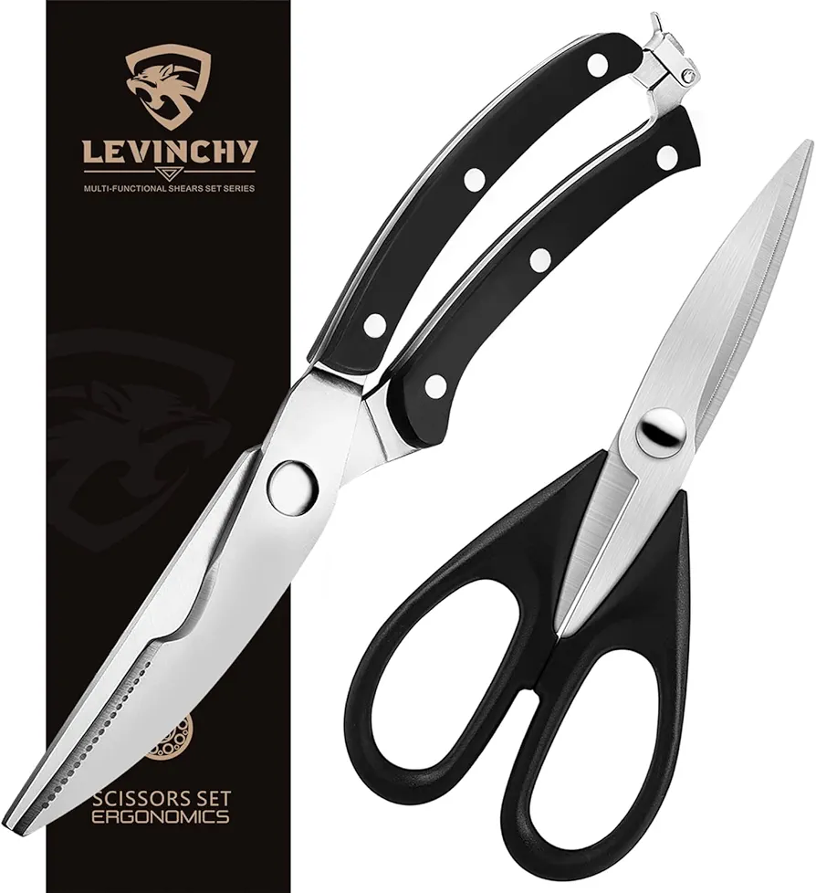 Kitchen Scissors Set, 2 pieces Kitchen Shears and Poultry Shears, Multipurpose Stainless Steel Sharp Utility Food Scissors
