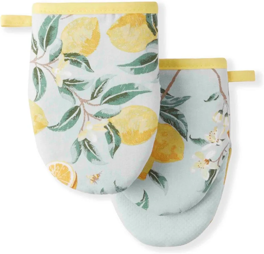 Martha Stewart Lemon Whimsy Mini Oven Mitt 2-Pack Set, Yellow, 5.5"X8"