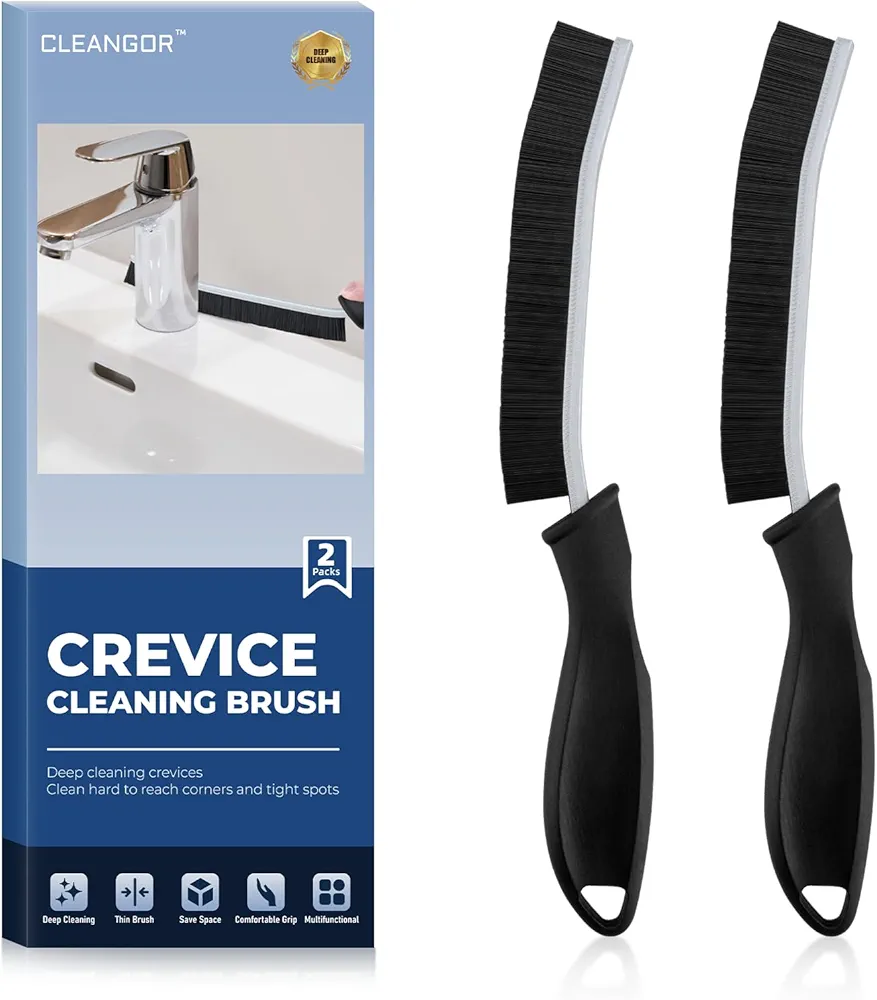 Crebrush SE - Crevice Cleaning Brushes for Hard to Reach Tight Space, Home Essentials, Cleaner Scrub Brush Tool, Cleaning Supplies for Shower, Bathroom, Kitchen, Toilet, Window (2, Black)