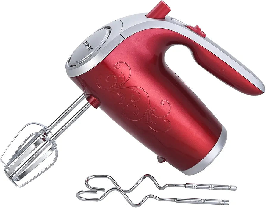 Better Chef Electric Hand Mixer | 5-Speed | Stainless Beaters & Hooks | Attachment Holder | 150-watt (Red)