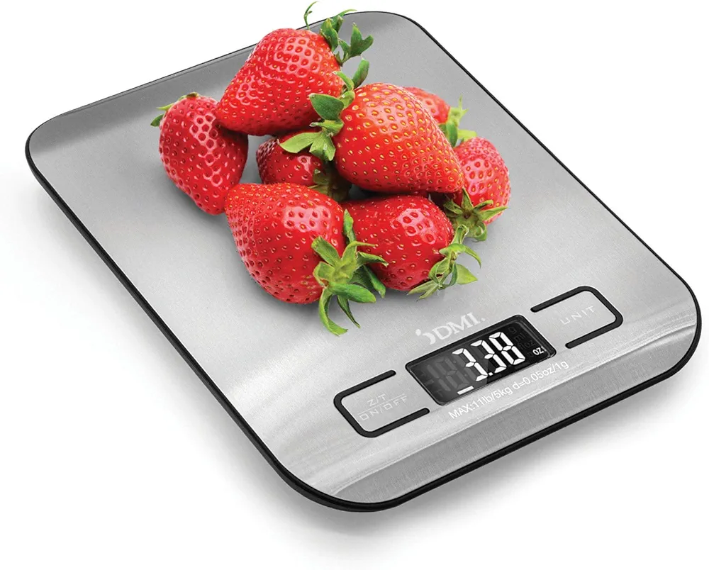 DMI Digital Food Scale and Kitchen Scale for Cooking, Baking and Meal Prep, Withstands up to 11 Pounds of Weight, Measures units between oz, g, mL, lb, oz, 304 Stainless Steel