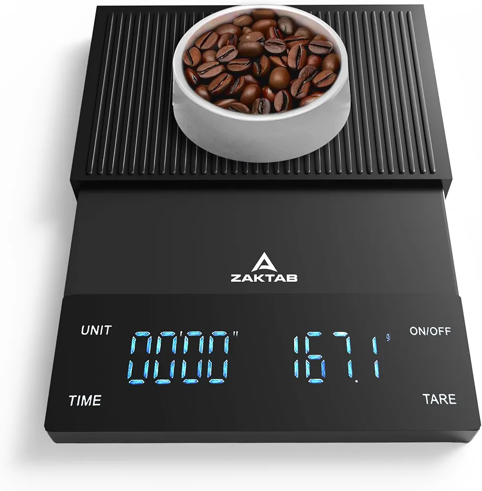 Coffee Scale with Timer - High Precision Gram Scale, 3KG Capacity, 0.1g Division, Touch Button, Heat Resistant, Timer Function, Zero/Tare, Overload & Low Power Indicator, Auto Off
