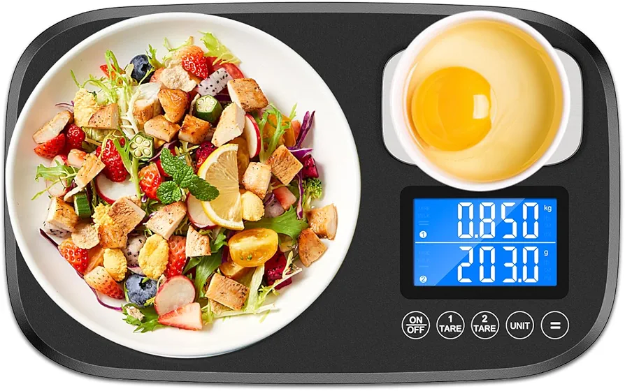 AMIR Digital Kitchen Scale, Dual Platform Digital Kitchen Scale, 10KG & 1KG Food Scales with Backlit LCD Display, Tare Function, Auto Off, Units Conversion for Home, Kitchen