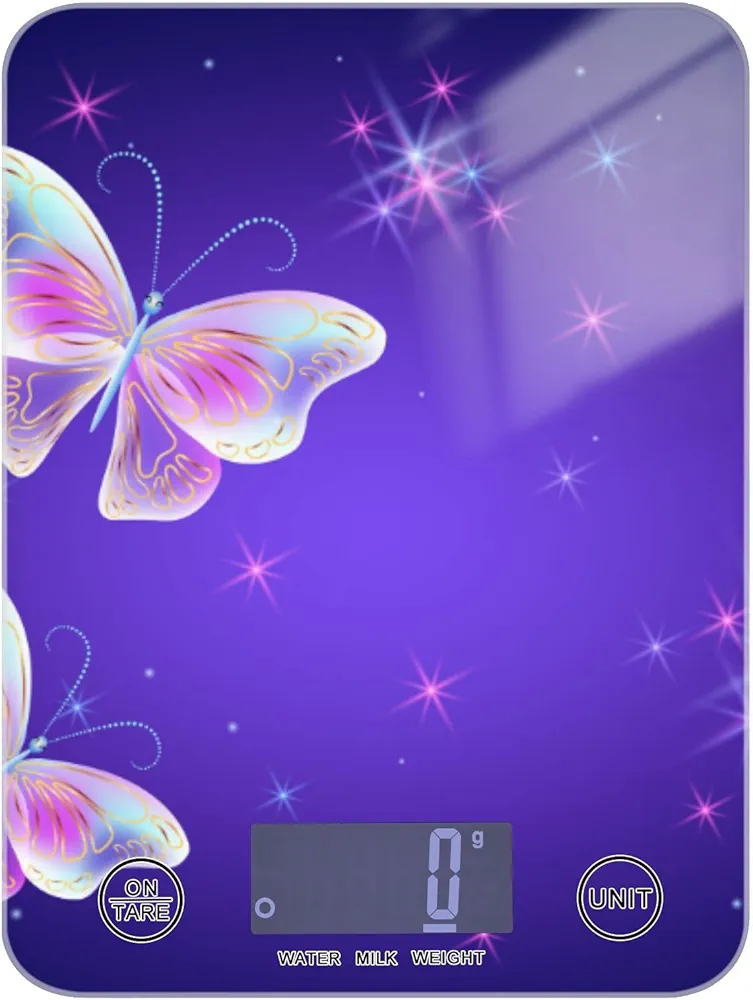 Butterflies Purple Food Scale Waterproof Digital Kitchen Scales Weight Ounces and Grams with Easy to Clean for Weight Loss, Baking, Cooking