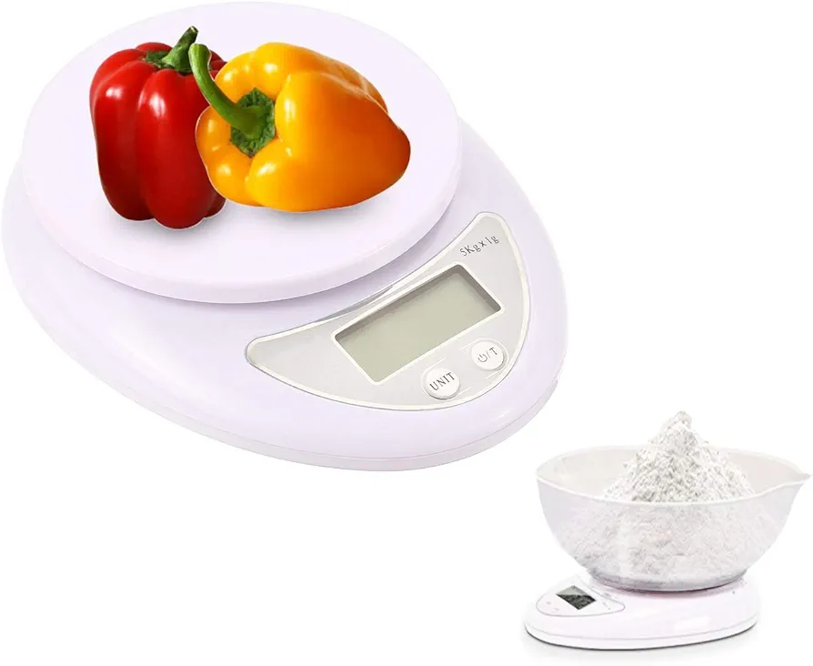 Meichoon Digital Kitchen Scale Portable Gram Scale for Home 11lb/5kg (1g) Ultra Slim with Removable Bowl Weigh Snacks Liquids Foods for Diet Weight Loss &Nutrition Control C12