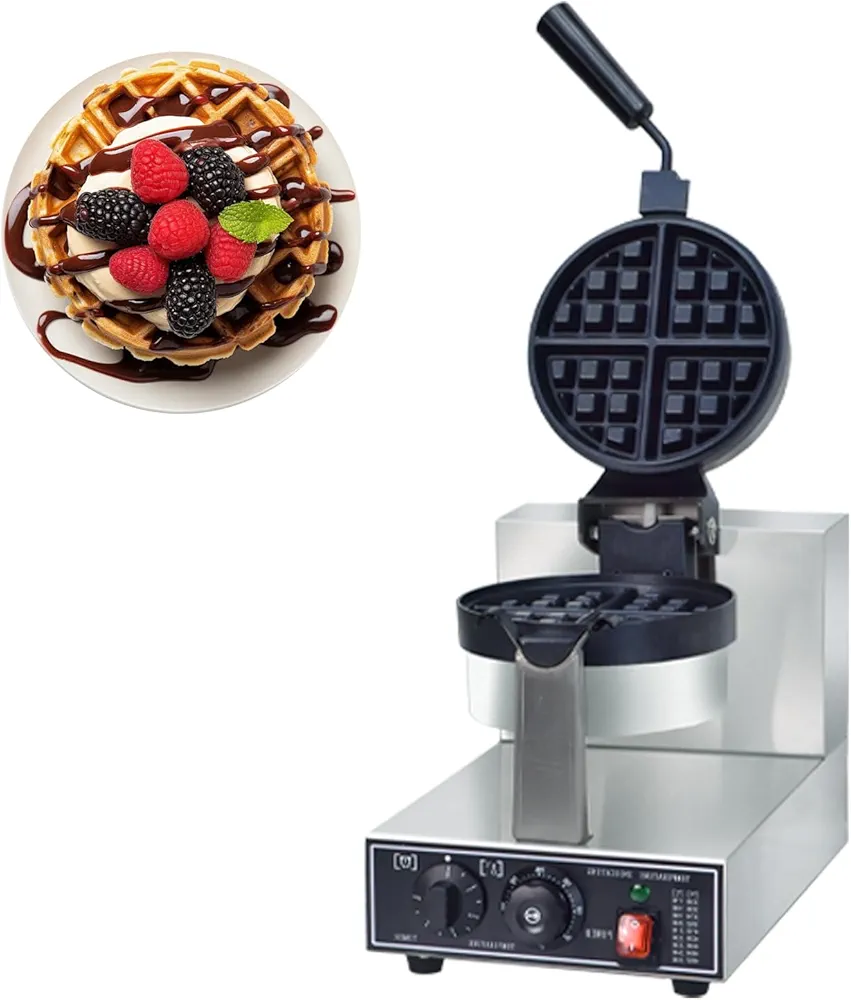 Commercial Waffle Maker, Professional Belgian Waffle Maker Round Waffle Iron Non-Stick 360° rotary Waffle Iron Machine With Temp and Time Control, for Restaurant Bakeries Kitchen Home 110V 1300W