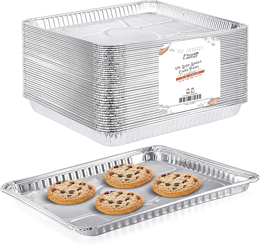 (25 Pack) 1/4 Size Cookie Sheet Baking Cake Pans l 12.8” x 8.9” Disposable Aluminum Foil Trays l Premium Heavy Duty Nonstick Baking Sheets Reusable