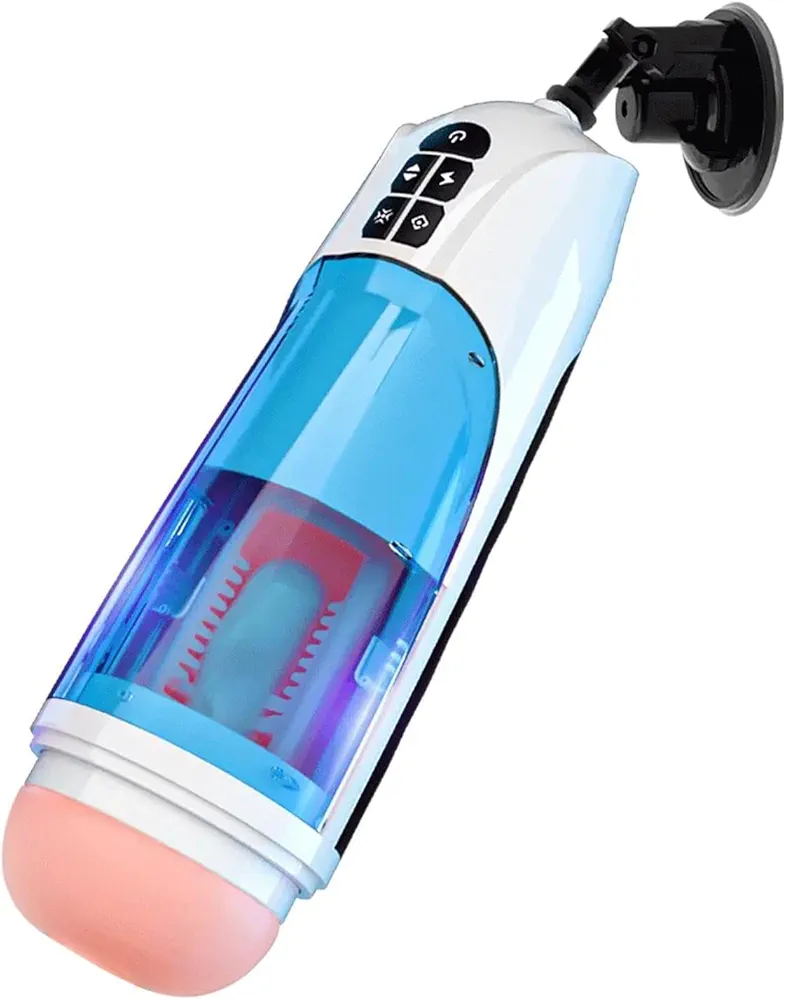 Hands Free Male Masturbator Auto Sucking Sex Toy Cock Penis Stroker Thrusting Blowjob Machine for Men Heated Realistic Automatic Pocket Pussies with Suction Cup Shower Wall Mount Electric Thruster Cup