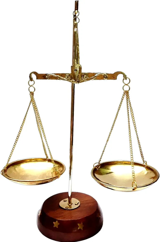 Antique Brass Polished Balance Scale with Wooden Base Apothecary Jewelry New
