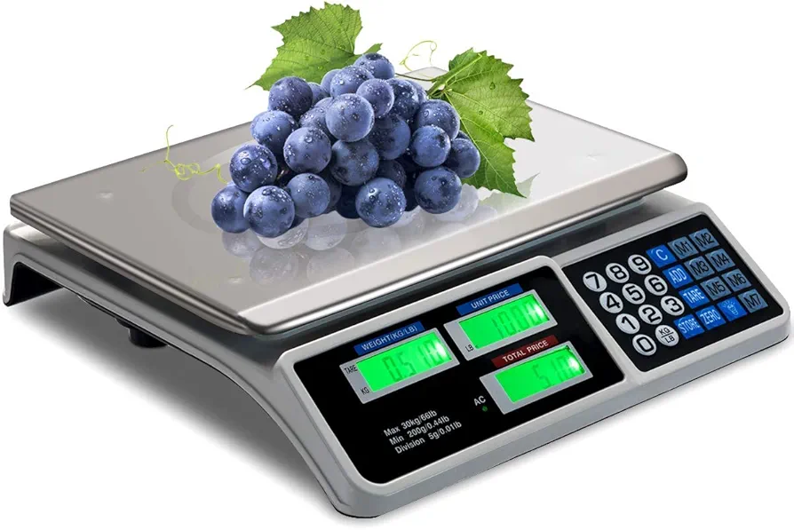 S AFSTAR Electronic Price Computing Scale, Food Fruit Vegetable Weighting Scale 66 lb, Rechargeable Battery, Stainless Steel Platform for Market, Vendors, Grocery Retail Stores Deli Scale