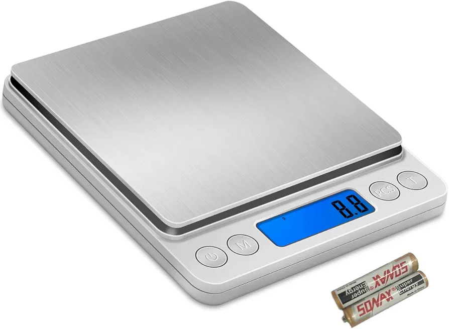 Digital Kitchen Scale 0.1g/2kg,MFEI Food Scale Grams and Ounces for Baking Cooking Baby Diet with 2 Bowl 2 Batteries,6 Units, Auto Off, Tare. Mini Pocket Coffe Scale,Gram Scale of Kitchen Tool