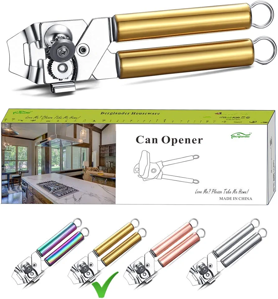 Berglander Can Opener, Stainless Steel Gold Handle Can Opener, Titainium Golden Plating Handle Can Opener Hand Held, Smooth Edge Manual Can Opener, Heavy Duty (Gold)