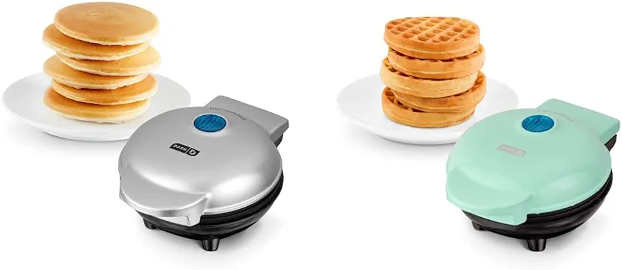DASH Mini Griddle and Waffle Maker Bundle - Make Individual Pancakes, Cookies, Eggs, Waffles and More