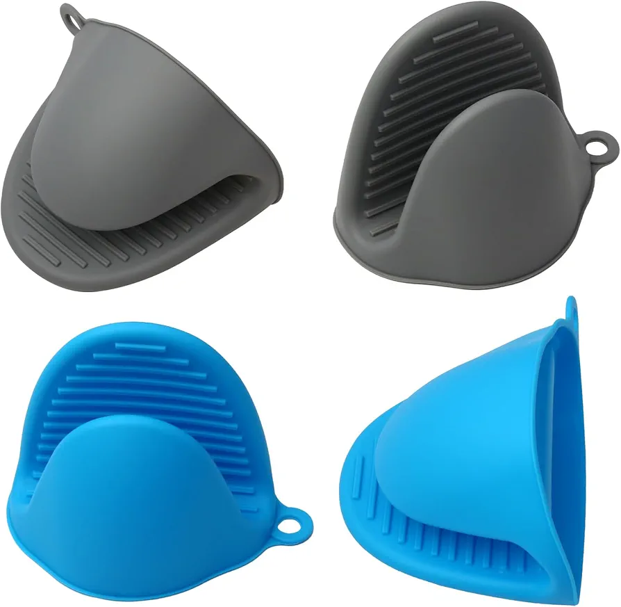 4pcs Silicone Oven Mitts - Cooking Pinch Grips, Oven Mitts Silicone Heat Resistant, Silicone Pot Holders for Kitchen (09-Gray and Blue)