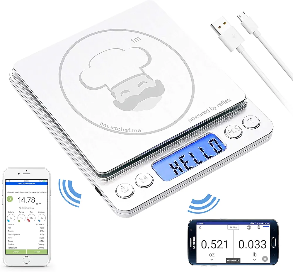 Reflex 500g / 0.01g Digital Pocket Wireless Smart Food Kitchen Scale Grams and Ounces USB Rechargeable, Portable, Accurate, Metal Stainless Steel Surface, Keto Calculator, Baking, Counter, Reloading