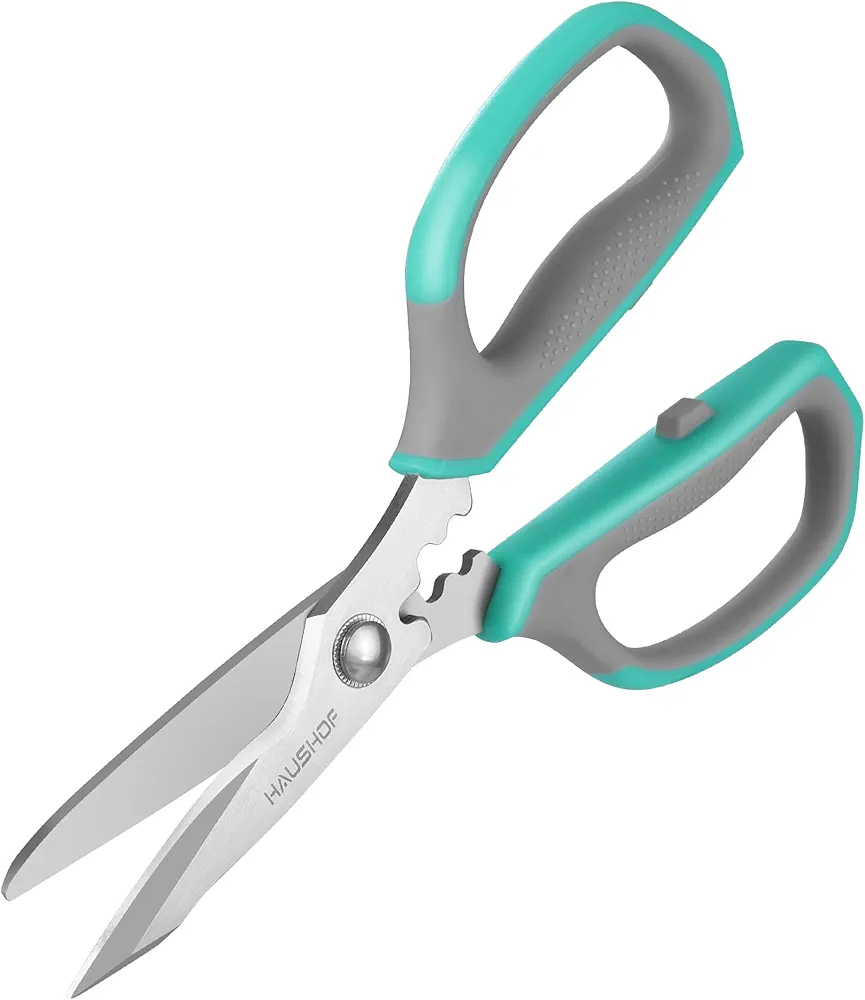 HAUSHOF Kitchen Scissors for Food, Heavy Duty Kitchen Shears, Stainless Steel Sharp Food Scissors with Soft Grip, U-Groove Design, 8-1/4" Kitchen Scissors All Purpose for Meat, Vegetables, Fine Bones