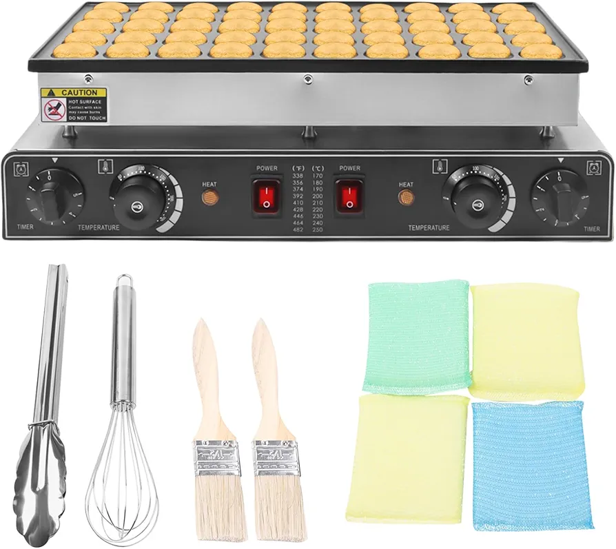 Commercial Electric Mini Round Waffle,1700W Nonstick Electric 50pcs Mini Dutch Pancake Baker Maker Iron Machine, 50~300℃ Temp 0~5 mins Maker Baker, Pancake Maker (21.25 * 11.41 * 6.49inch)