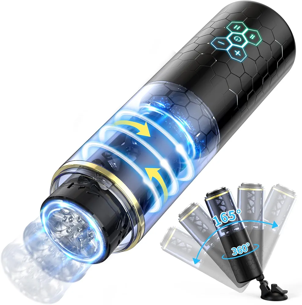 Hands-Free Male Masturbator Infinitely 20 Automatic Powerful Thrusting Rotating Stimulation Pocket Pussy Blowjob Masturbation Realistic Sex Toys with Suction Cups (Sapphire Blue)