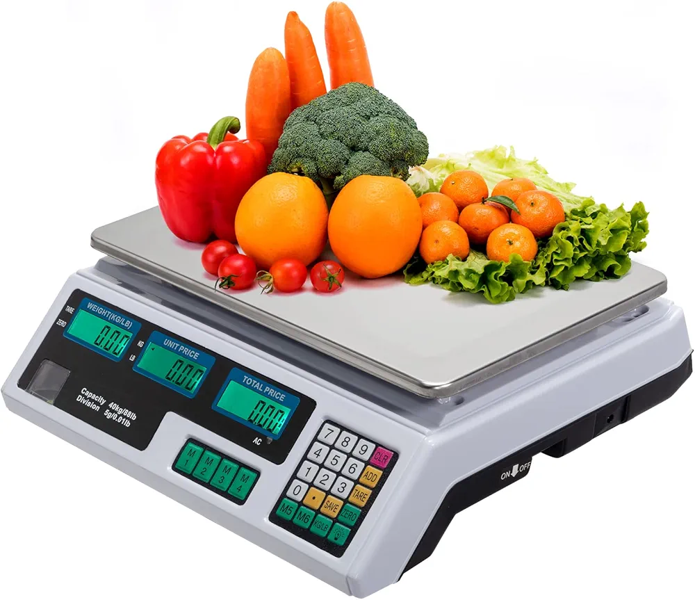 Bonnlo 88LB/40KG Electronic Price Computing Scale, Digital Commercial Weighing Scale with LCD Display, Stainless Steel Platform for Food Fruit Vegetable Meat Store Kitchen Market