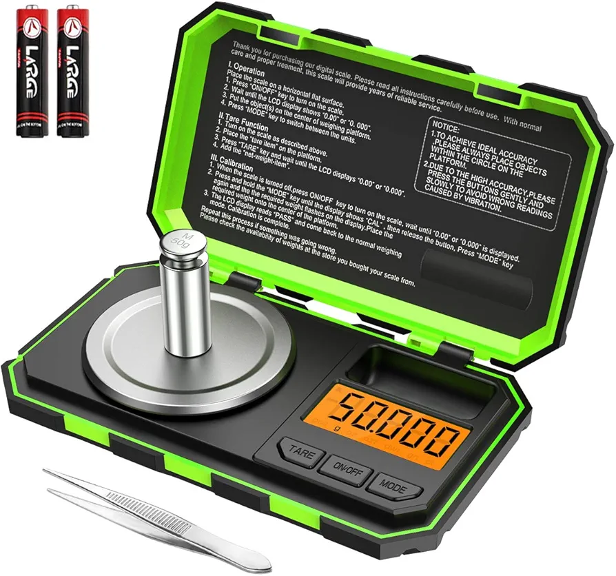 (Upgraded) Professional Digital Milligram Scale, 50g Max High Precision Pocket Sized Jewelry Scale, Electronic Smart Scale with 50g Calibration Weight (Battery/Tweezers Included)