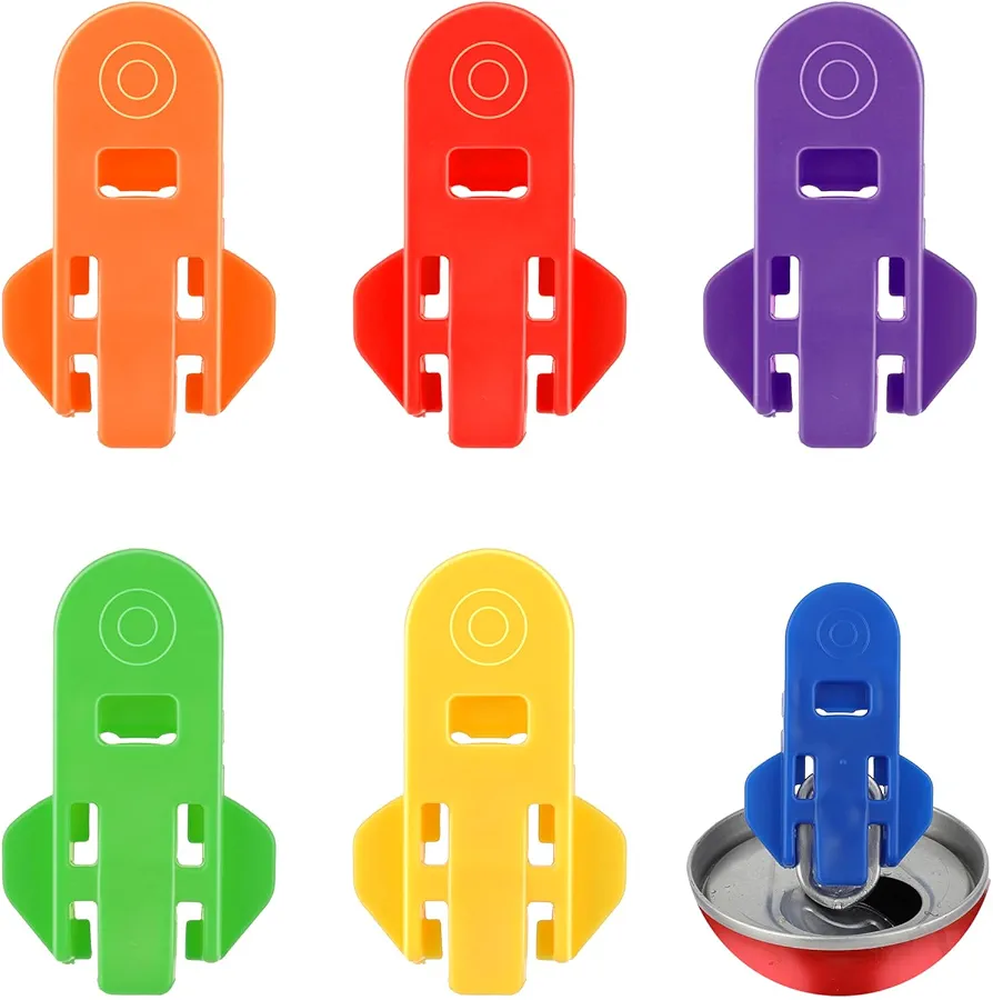6PCS Can Tab Opener, Manual Easy Can Opener, Portable Plastic Soda Beer Beverage Can Top Opener Tool with Leakproof Cover for Pop Coke Beer Soda Aluminum Drink