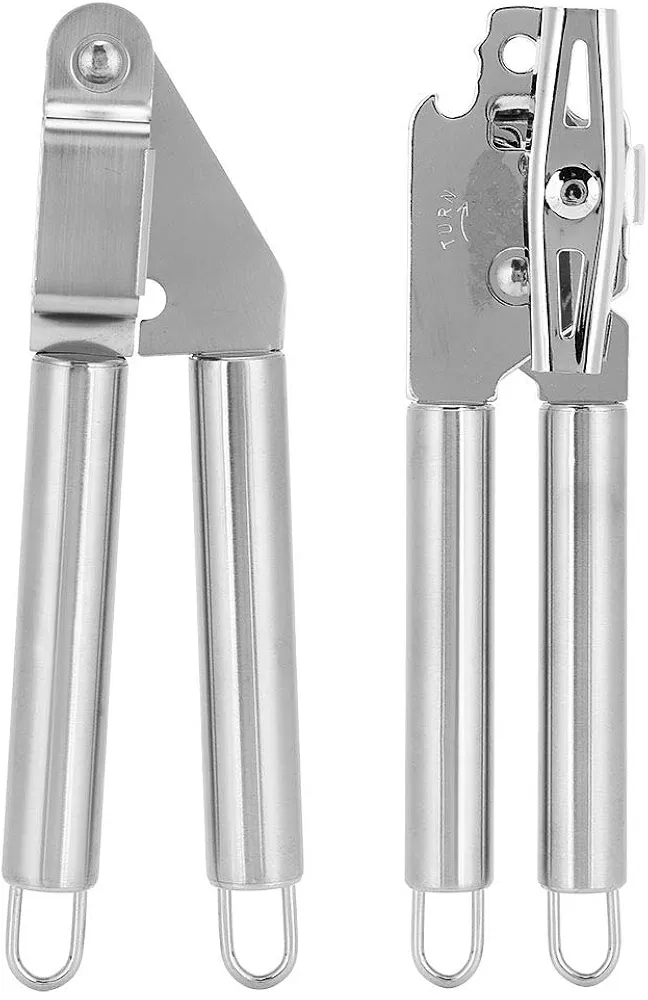 Can Opener and Garlic Grinder Set, Multifunction Garlic Crusher Tool Stainless Steel Can Opener Manual Heavy Duty for Home
