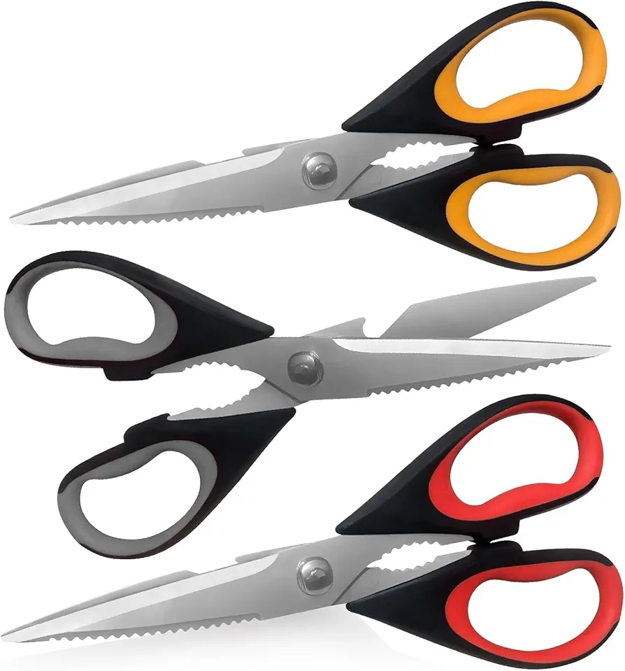 3 Pack Kitchen Scissors, Heavy Duty Kitchen Scissors with Serrated Blade, Ergonomic Handle Kitchen Shears, Dishwasher Safe Kitchen Poultry Shears, Stainless Steel Kitchen Scissors For Turkey, Chicken