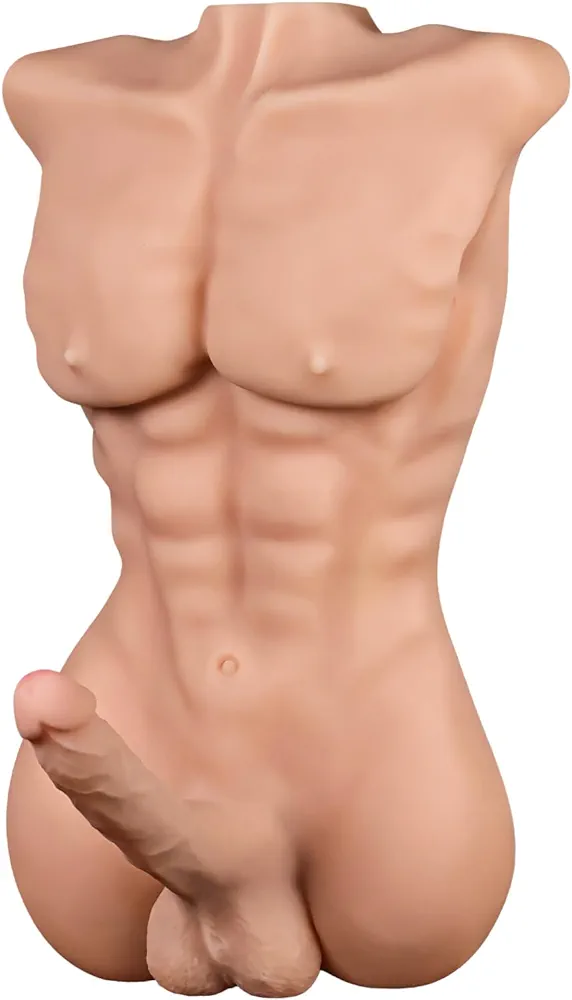 Male Torso Sex Toy - Sex Doll Torso for Women, Male Sex Doll with 7.5 Inch Realistic Big Penis, Torso Dildo with 7.8 Inch Depth Anal, 11.5 LB Men Torso Female Masturbation Unisex Masturbator (Flesh)