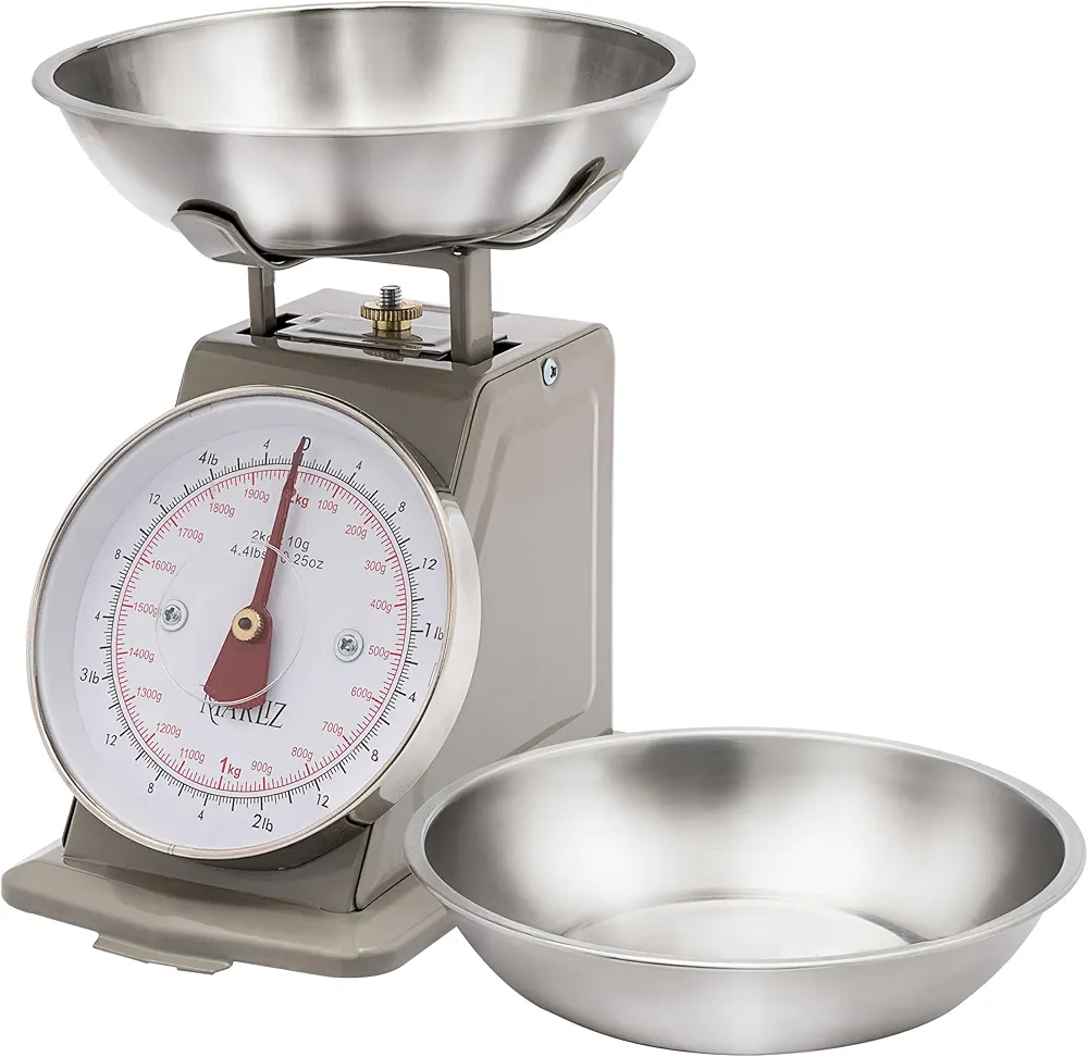 MARLIZ Small Retro Kitchen Scale 4.4Lb/2Kg with 2 Bowls |Mechanical dial Scale| Vintage Kitchen Scale| Pesa para alimentos| bascula de cocina|Kitchen Scale|Bakers Scale