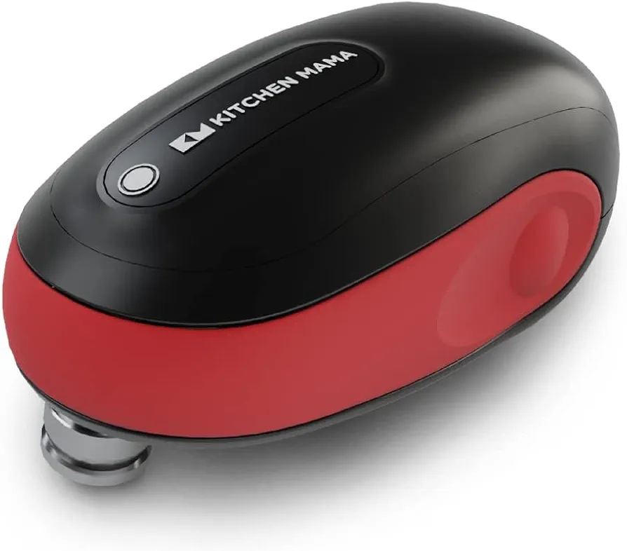 Kitchen Mama One-To-Go Electric Can Opener: Open Cans with One Touch, Auto Detect Any Can Shapes, Auto-Stop As Task Completes, Smooth Edge, Handy with Lid Lift, Battery Operated Can Opener (Red)