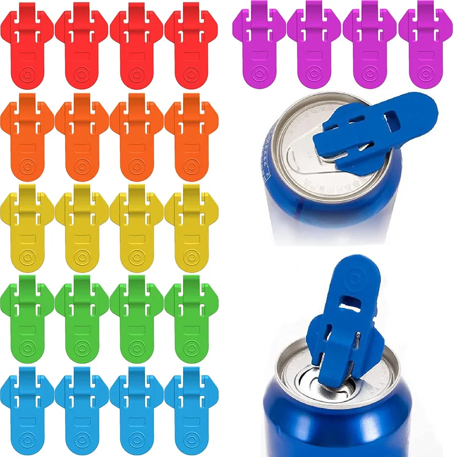 24 PCS Manual Easy Can Opener Colorful Drink Can Protector Cap Leakproof Soda Top Ring Opener Tool for Pop Coke Beer Tab, Premium Plastic Shields Can Openers Can prevent Dust at the Party, BBQ, Beach