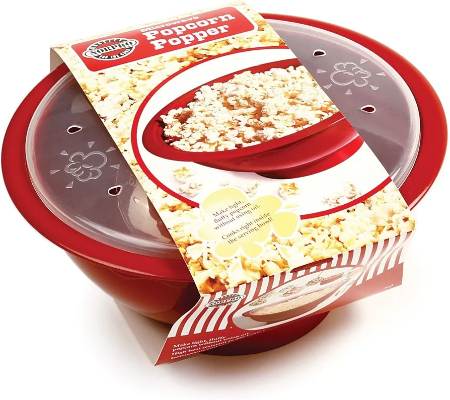 Norpro Microwave Popcorn Popper, 10.5" x 5" x 10.5", Red, w/clear lid