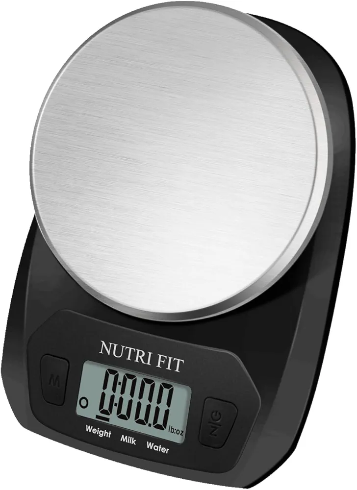 NUTRI FIT Digital Food Scale Small Kitchen Scales Weight in Grams and OZ for Cooking Baking Weight Loss, Stainless Steel Tare & Backlit LCD Display, Black