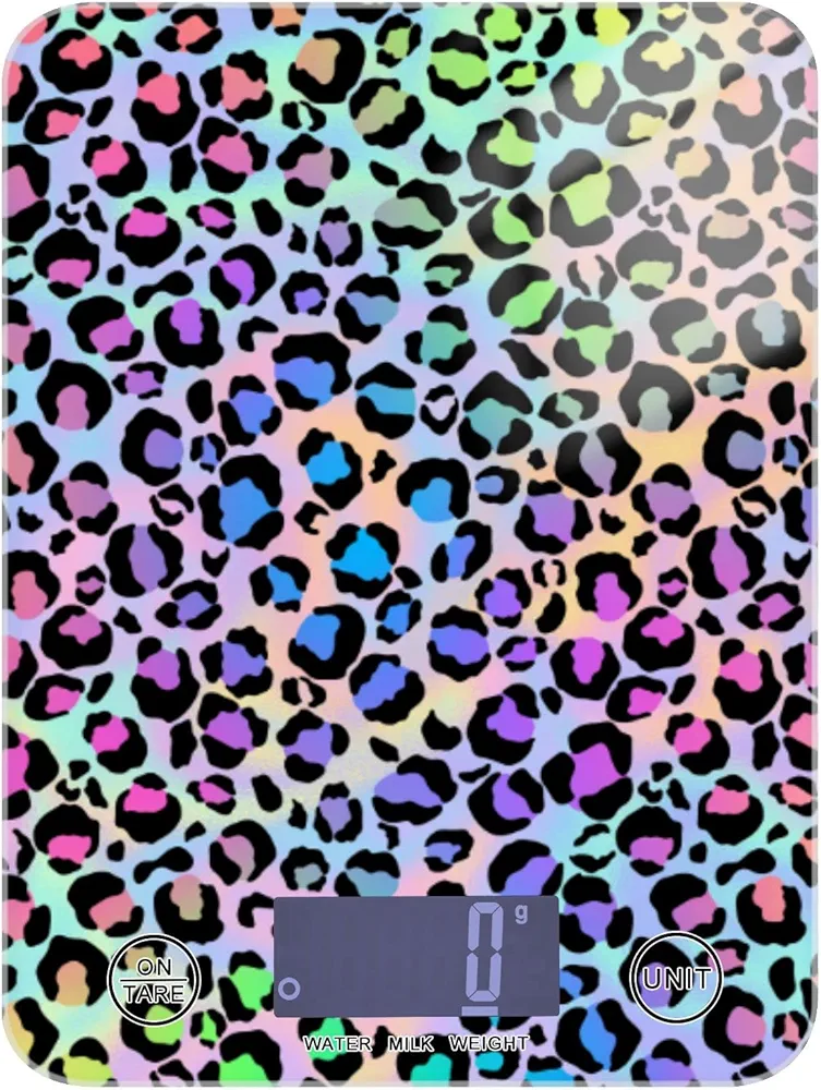 ALAZA Leopard Print Rainbow Cheetah Polka Dot Food Scale Kitchen Scales Digital Weight Ounces and Grams, 5g/0.18 oz - 5kg/11LB