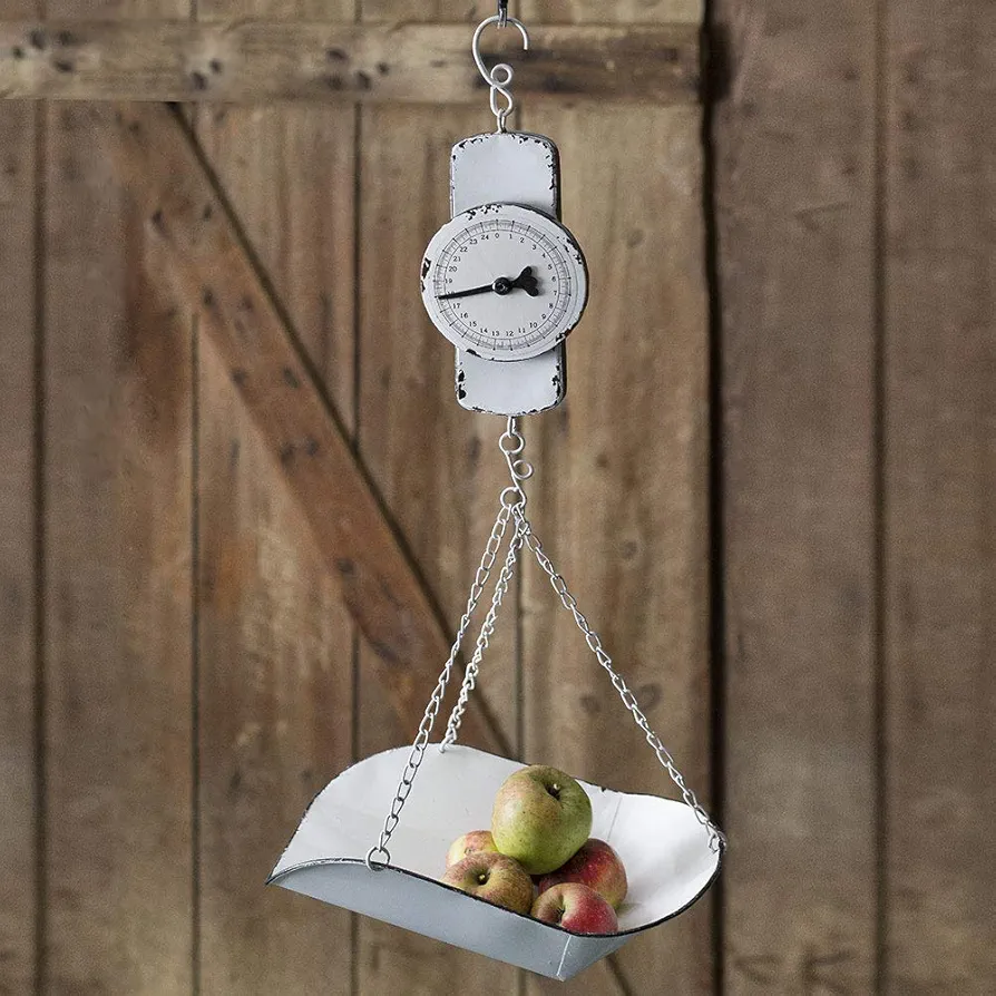 CTW Home Collection 770199 Hanging Decorative Non Functional Produce Kitchen Scale, 9-inch Width, Metal, White
