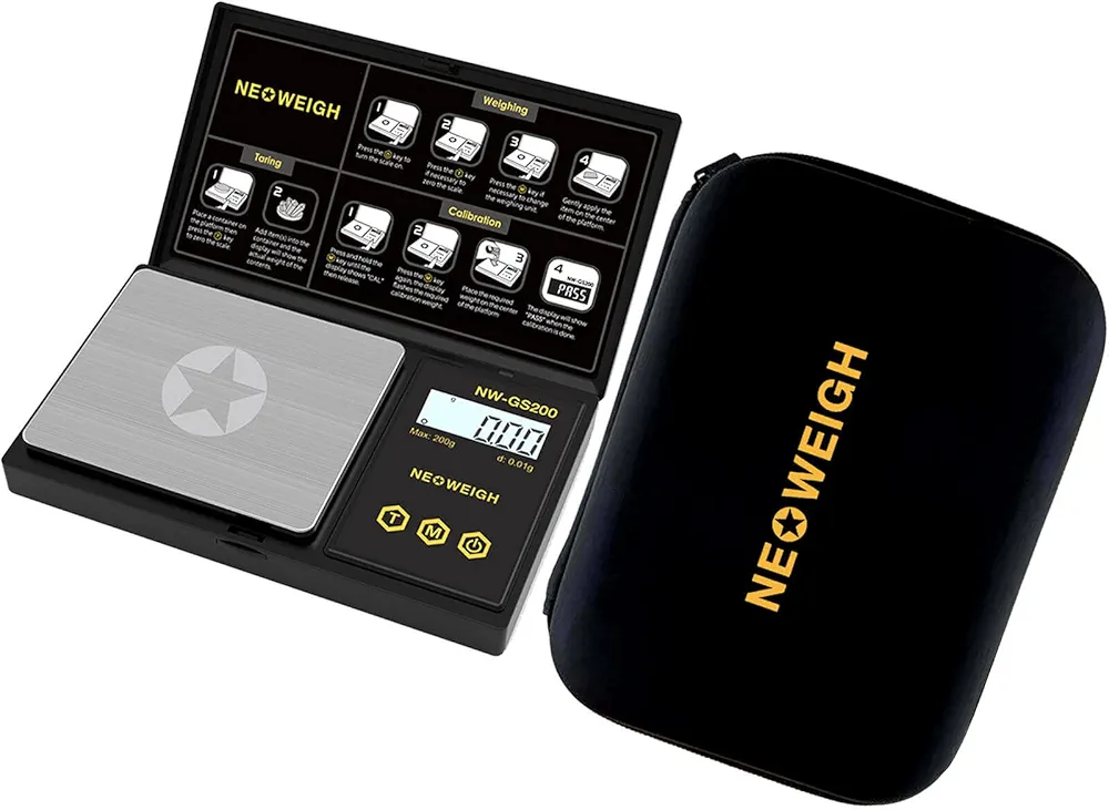 Pocket Scale with Case, 200g x 0.01g, Precision Gram Scale, Ounces Pocket Scales, Portable Herb Scale, 6 Weighing Units, Scale Grams, Spice Scale, Jewelry Scale, Backlit Display (Batteries Included)