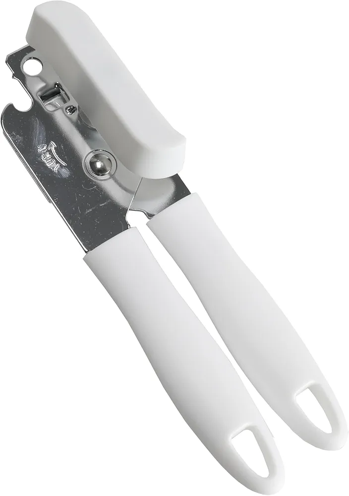Chef Craft Select Stainless Steel Can Opener with Plastic Handle, 7.5 inches in Length, White