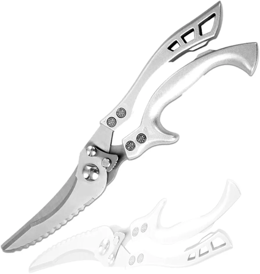 Kitchen Shears by Carepik - Replacement Warranty- Includes Seafood Scissors - All Purpose Duty Poultry Shears - A Must Have Kitchen Shears for Chicken and Meat Cutting (Silver)