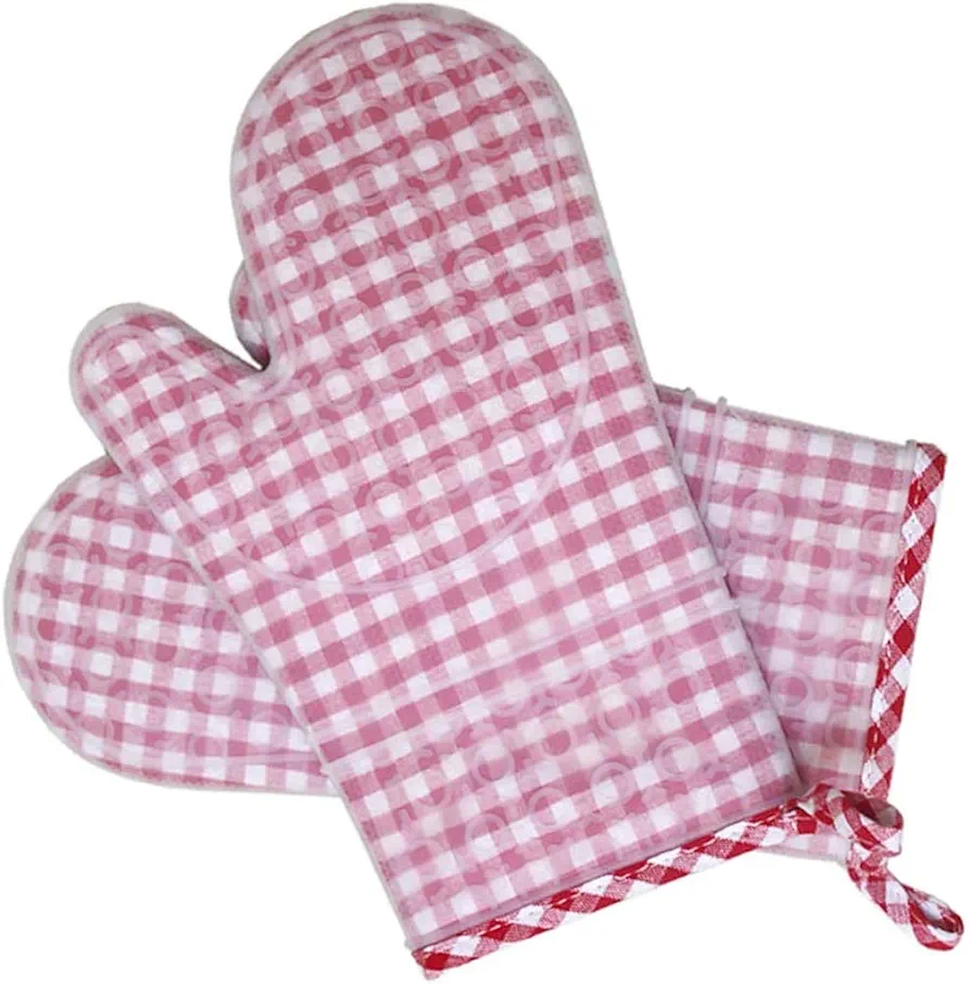 Silicone Oven Mitts Set of 2 Transparent Clear Silicone Shell with Printing Cotton Quilted Lining, Machine Washable, Heat Resistant Kitchen Oven Gloves for Cooking and BBQ Baking,