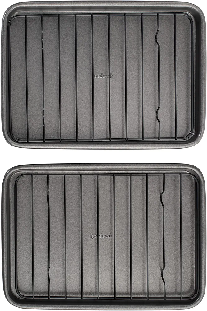 GoodCook Set of 2 Non-Stick Steel Toaster Oven 9” x 6.2” Mini Baking Sheets with Racks – Toaster Oven Baking Sheet, Baking Pan Set, Bakeware Sets, Small Baking Pans