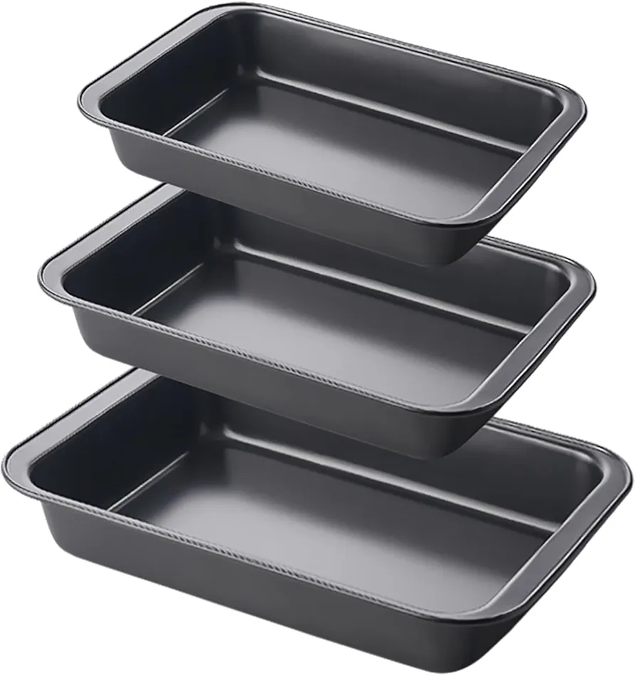 3 Pack Rectangle Baking Pan Set, Carbon Steel 14.5/16.7/18.7 Inch Baking Cake Pan, Nonstick Baking Sheet Pan Set, Bakeware Sets with Wider Grips (Black)