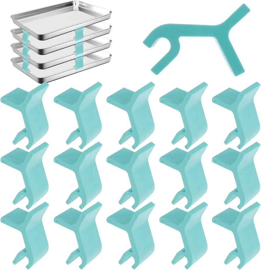 16Pcs Baking Sheet Stackers Set, Space-Saving Baking Tray Stackers, Reusable Trays Stacking Holder, Cookie Sheet Pan Stacking Clips, Multipurpose Layered Tray Holder Stackers for Freeze Dryer Trays